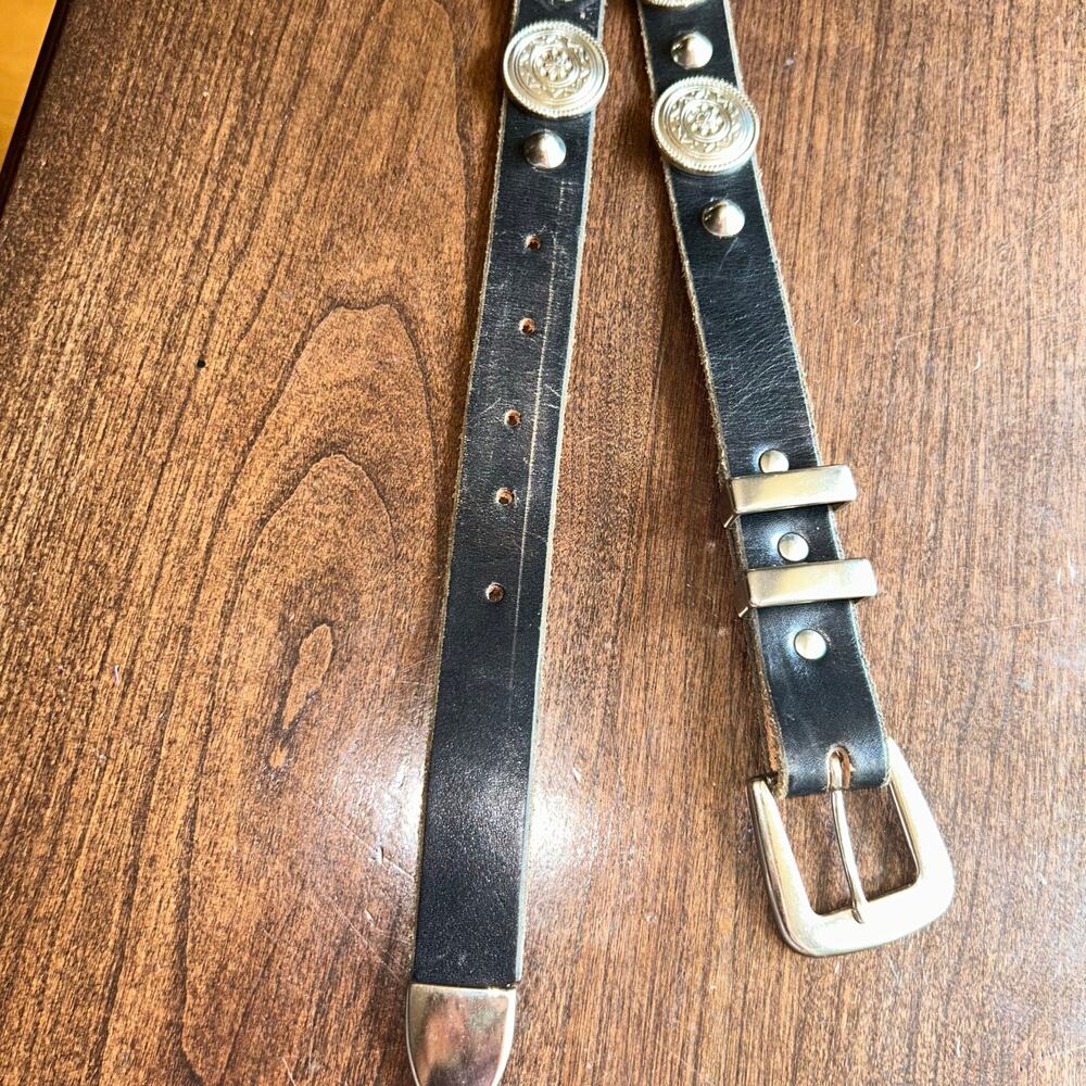 Vintage women’s size 38 black leather silver studded with medallions stamped US - Picture 8 of 11